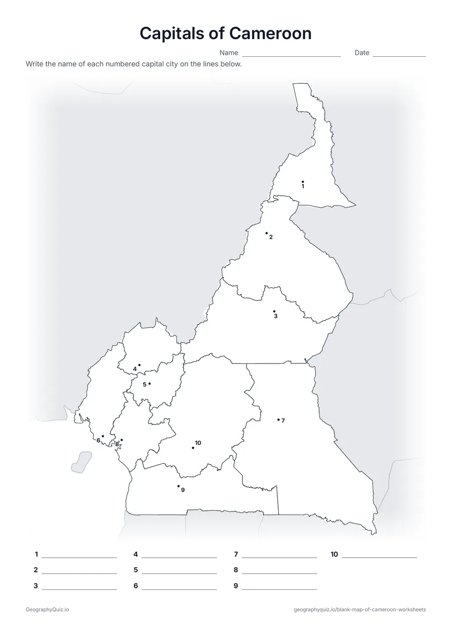Preview of the printable capitals of cameroon worksheet