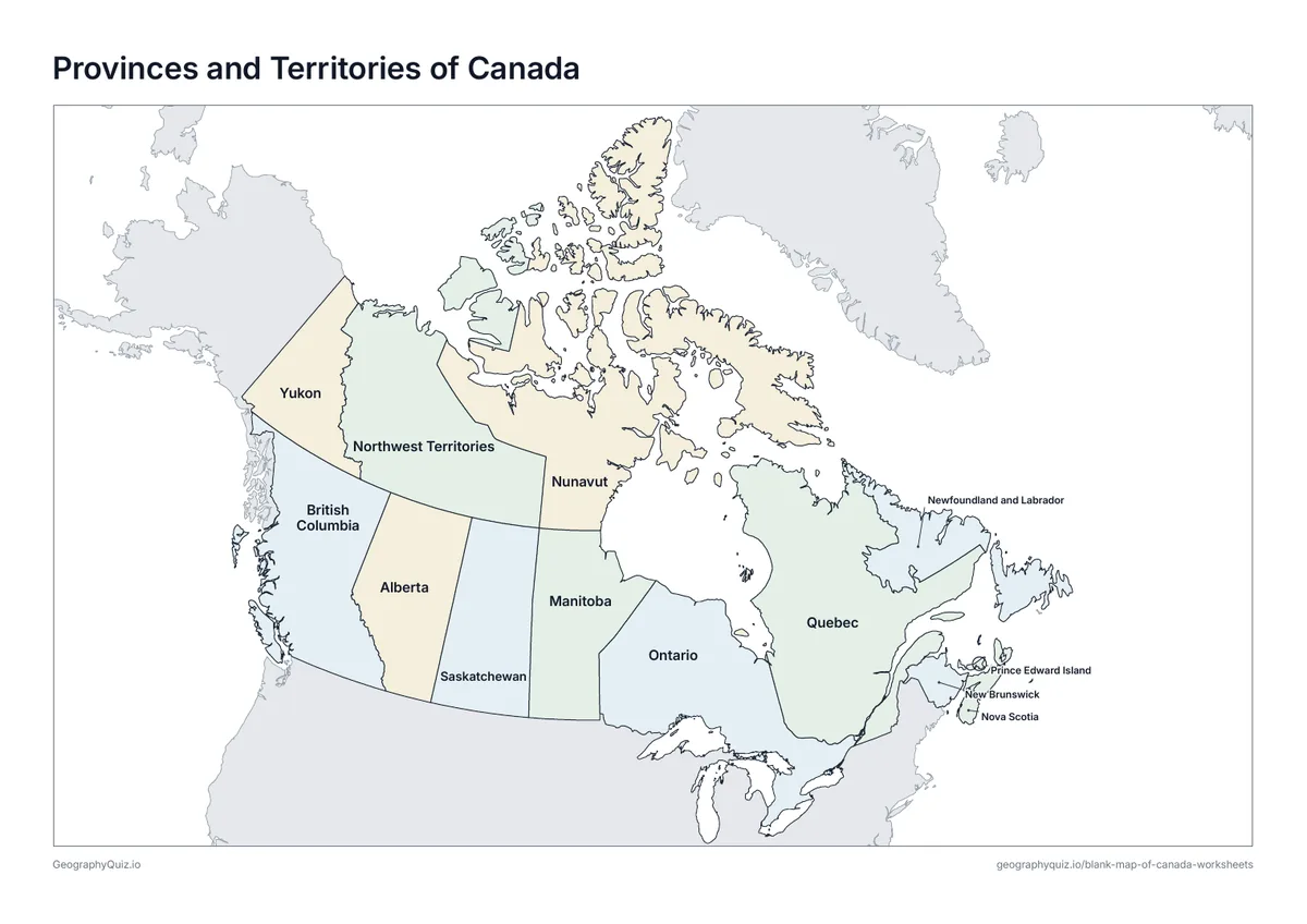 Preview of the printable provinces and territories of canada worksheet