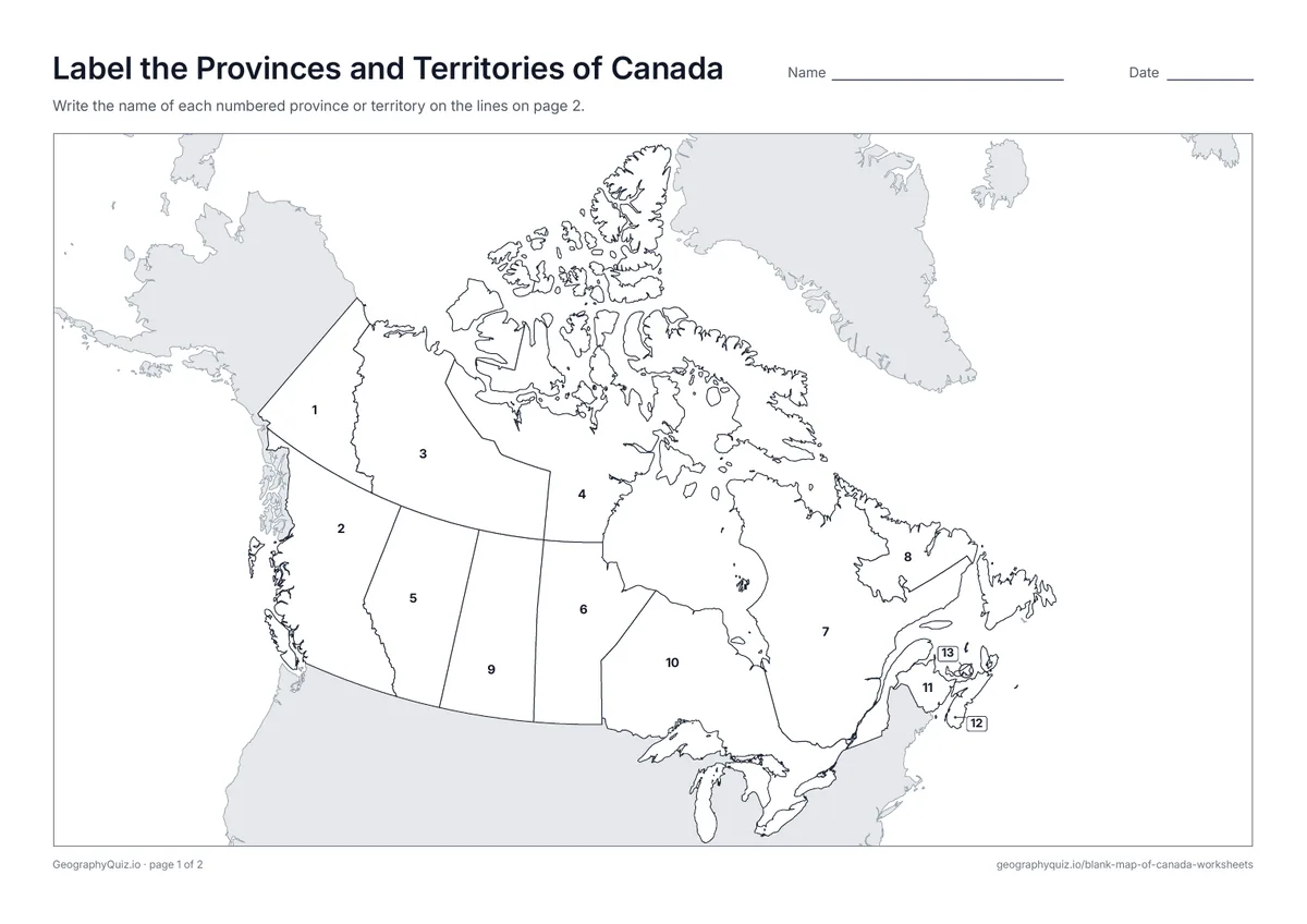 Preview of the printable label the provinces and territories of canada worksheet