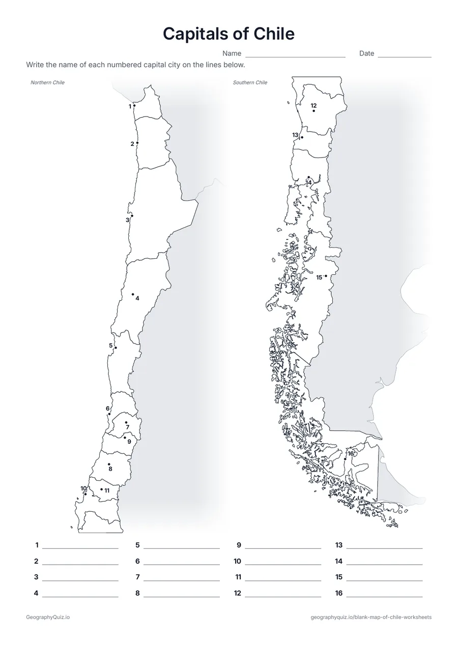 Preview of the printable capitals of chile worksheet