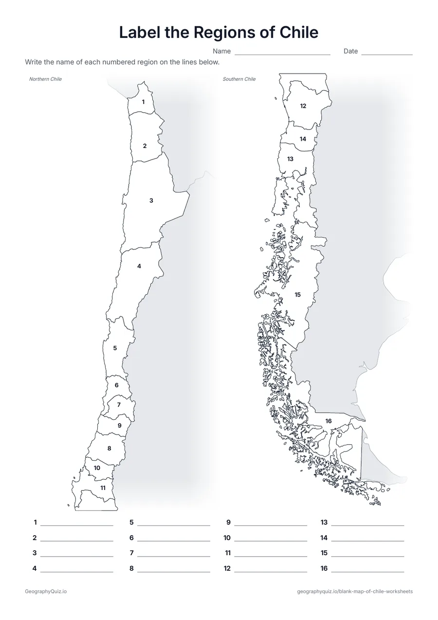 Preview of the printable label the regions of chile worksheet