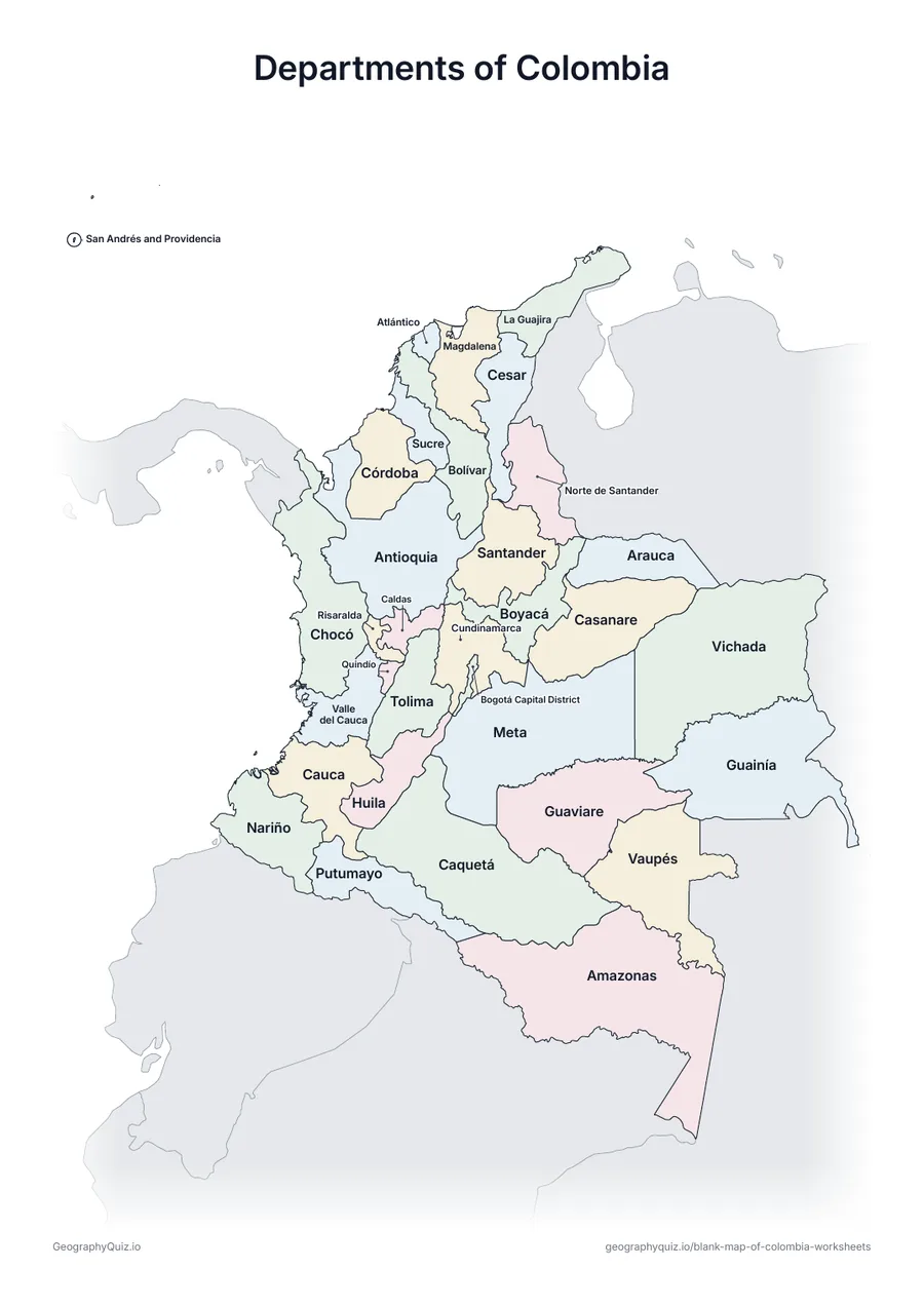 Preview of the printable departments of colombia worksheet
