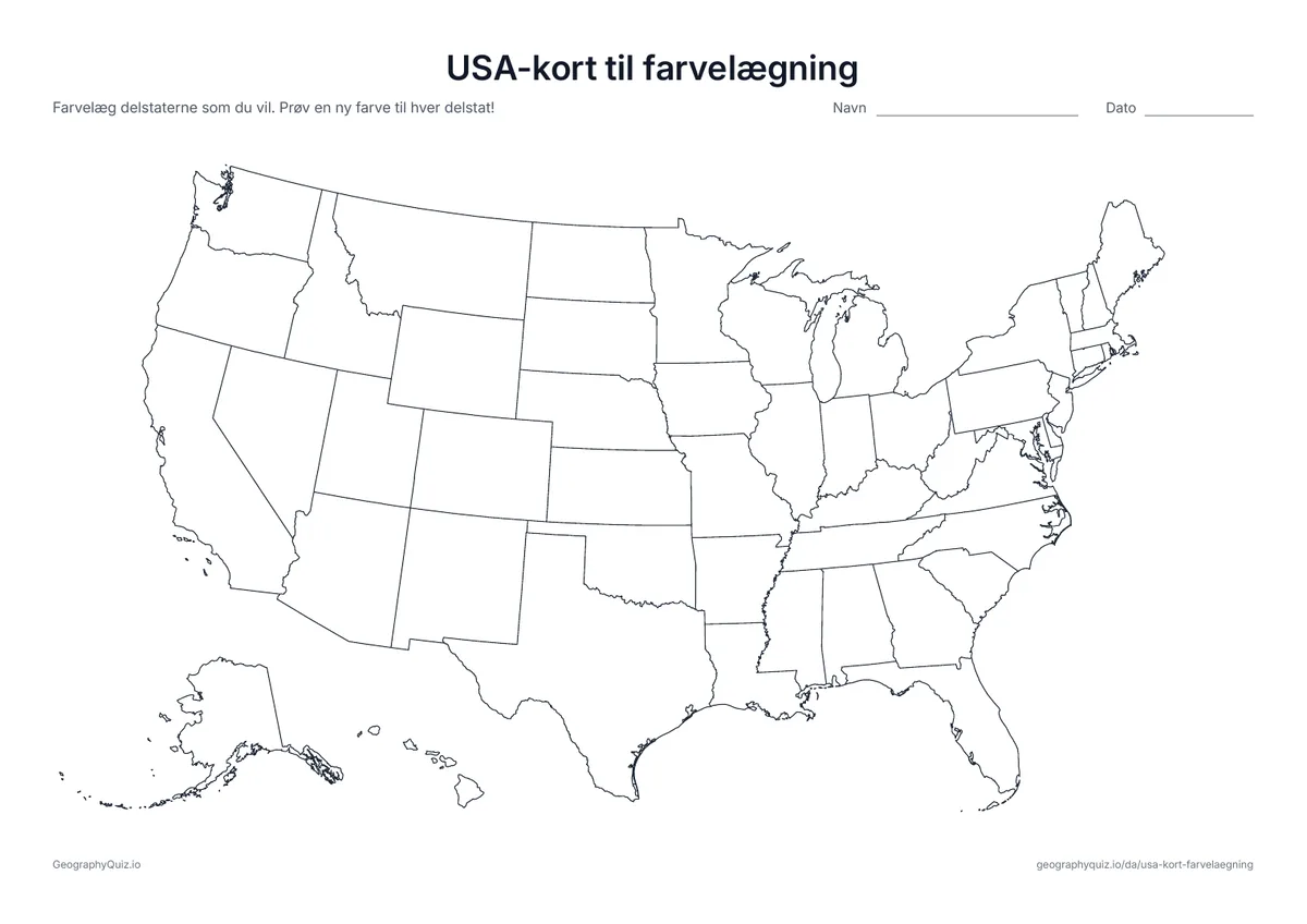 Forhåndsvisning af arbejdsarket: stumt kort – USA-kortet