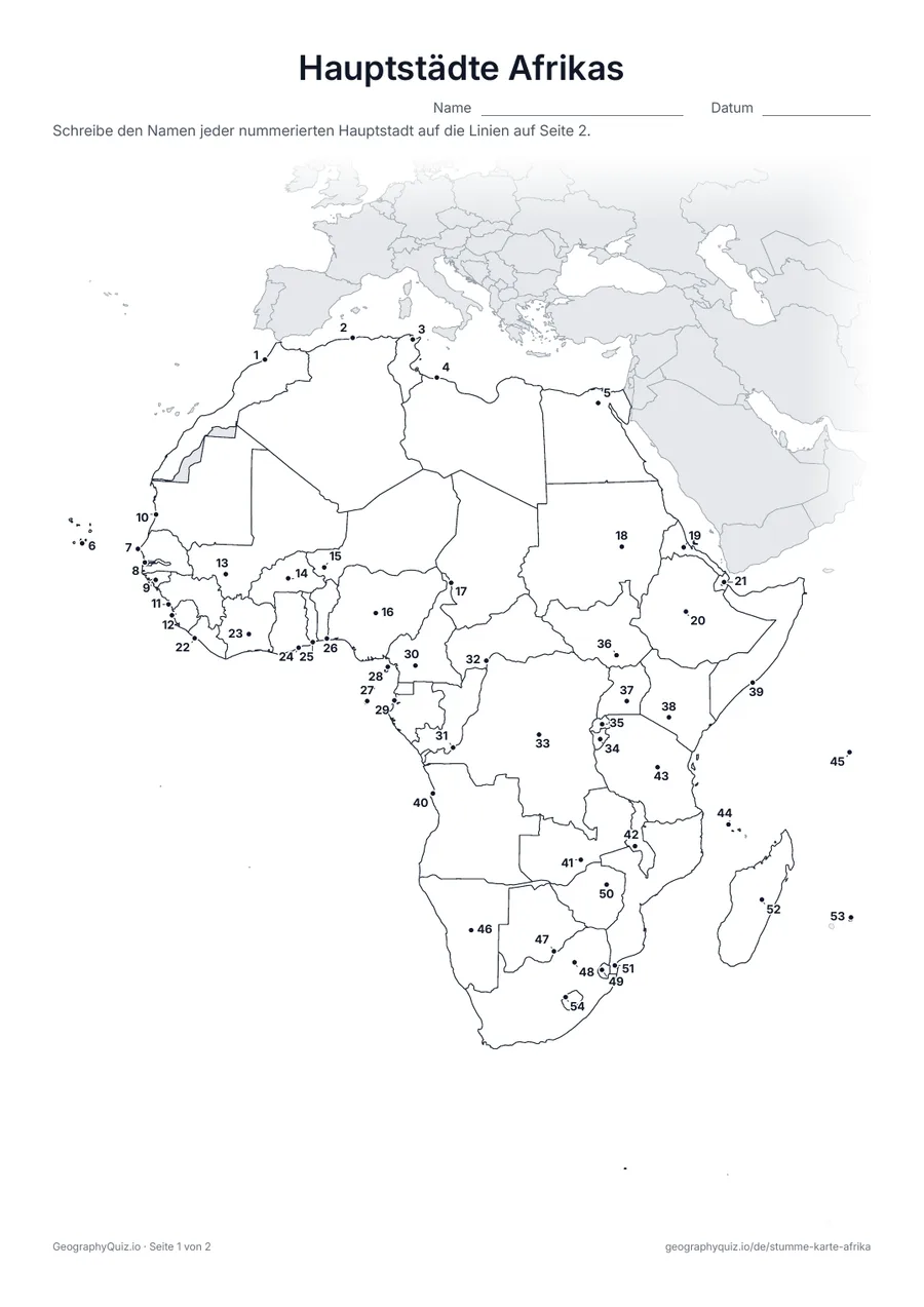 Vorschau des Arbeitsblatts „Hauptstädte Afrikas“ zum Ausdrucken