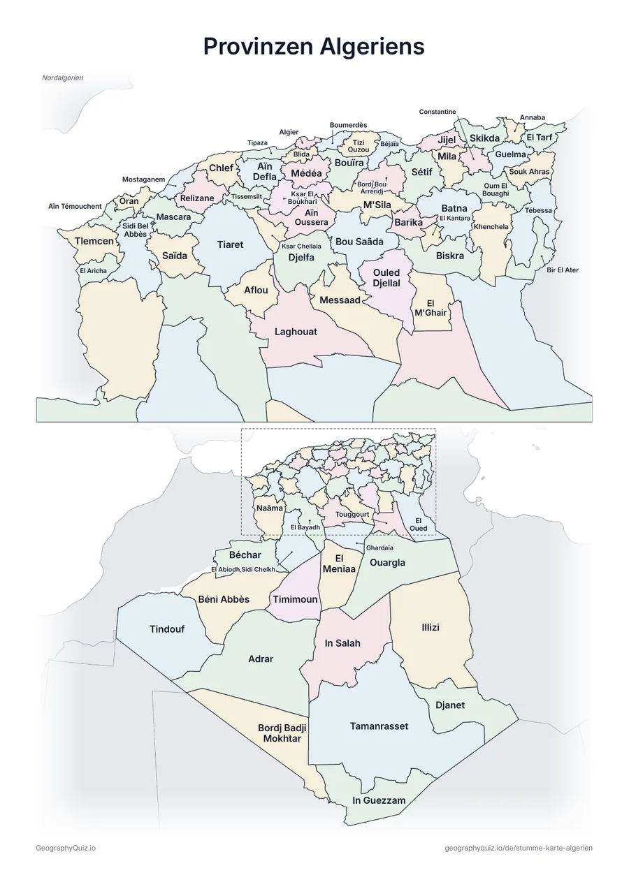 Vorschau des Arbeitsblatts „Provinzen Algeriens“ zum Ausdrucken