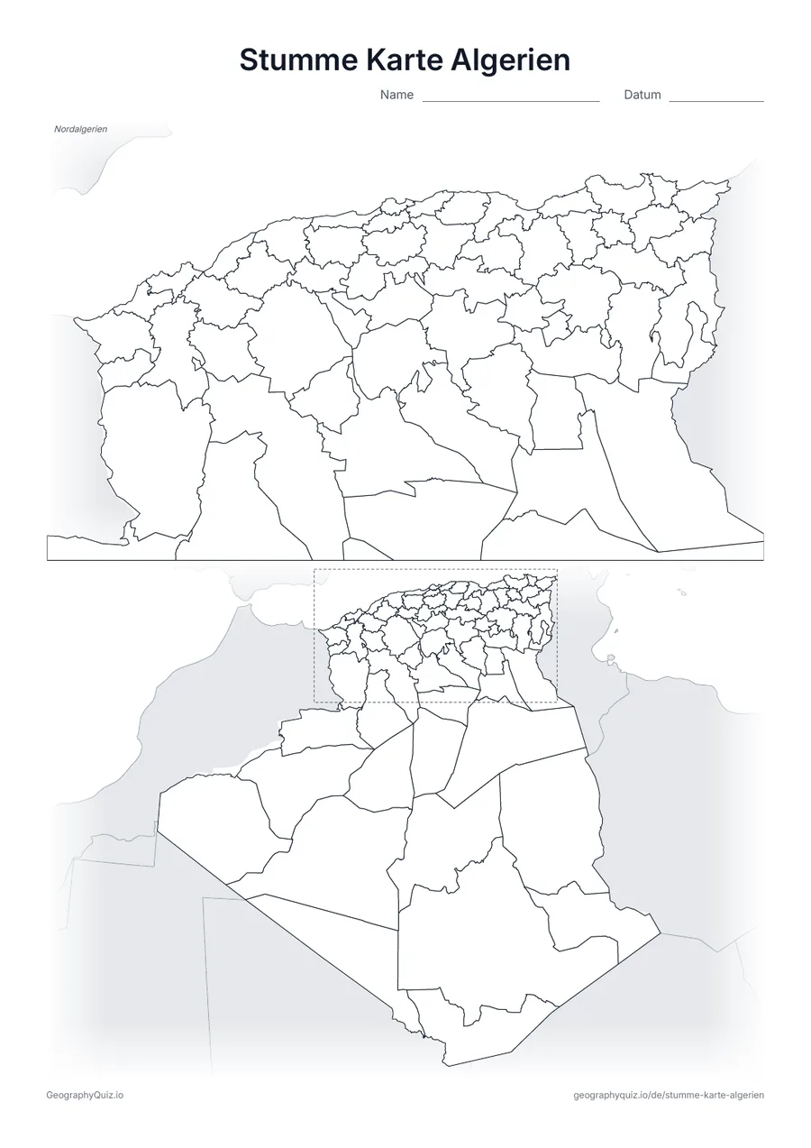 Vorschau des Arbeitsblatts „Stumme Karte Algerien“ zum Ausdrucken