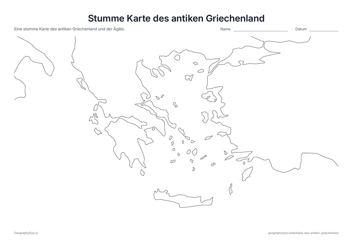 Vorschau des Arbeitsblatts „Stumme Karte des antiken Griechenland“ zum Ausdrucken: Die Küste Griechenlands, die Inseln der Ägäis und Ionien ohne Namen – bereit für eine eigene Aufgabe