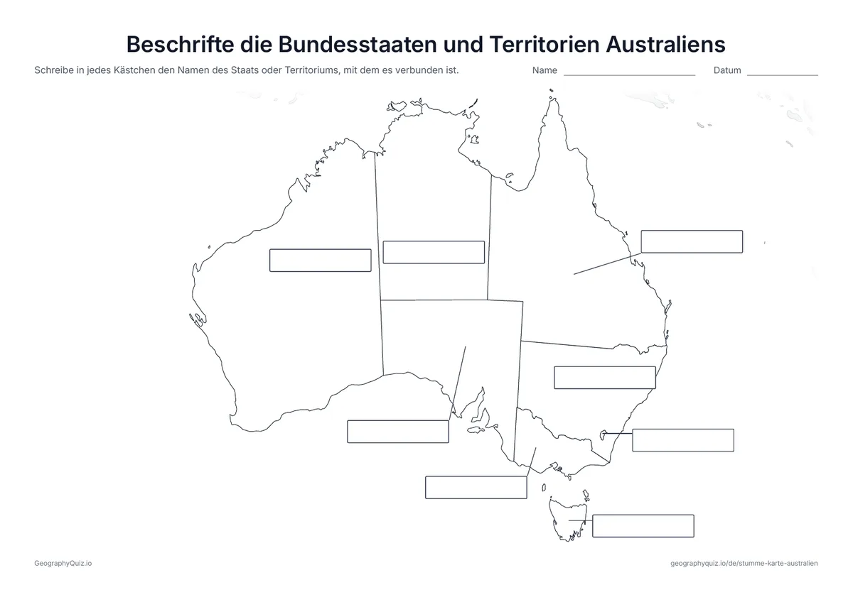 Vorschau des Arbeitsblatts „Beschrifte die Bundesstaaten und Territorien Australiens“ zum Ausdrucken