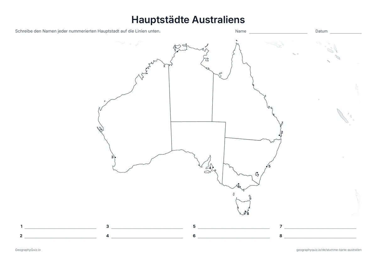 Vorschau des Arbeitsblatts „Hauptstädte Australiens“ zum Ausdrucken