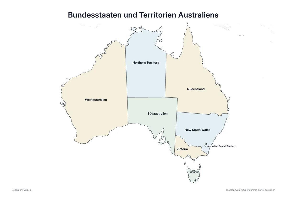 Vorschau des Arbeitsblatts „Bundesstaaten und Territorien Australiens“ zum Ausdrucken