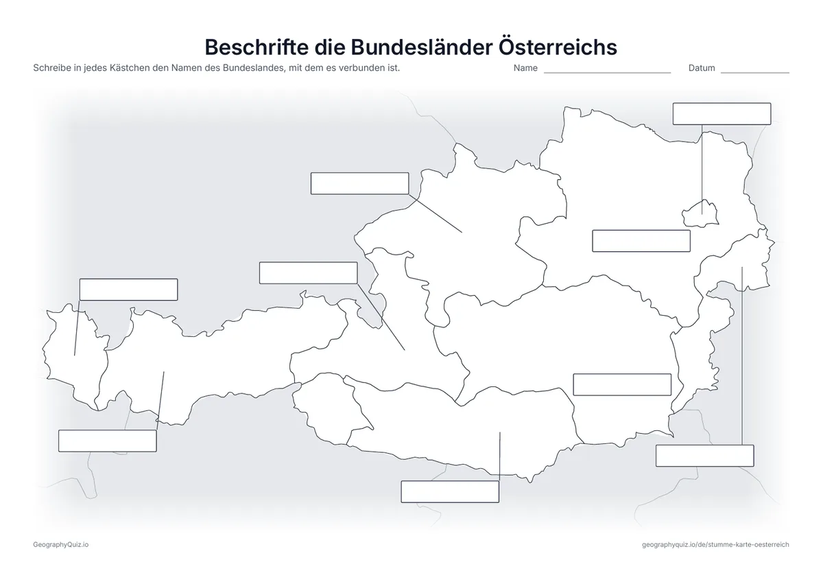 Vorschau des Arbeitsblatts „Beschrifte die Bundesländer Österreichs“ zum Ausdrucken