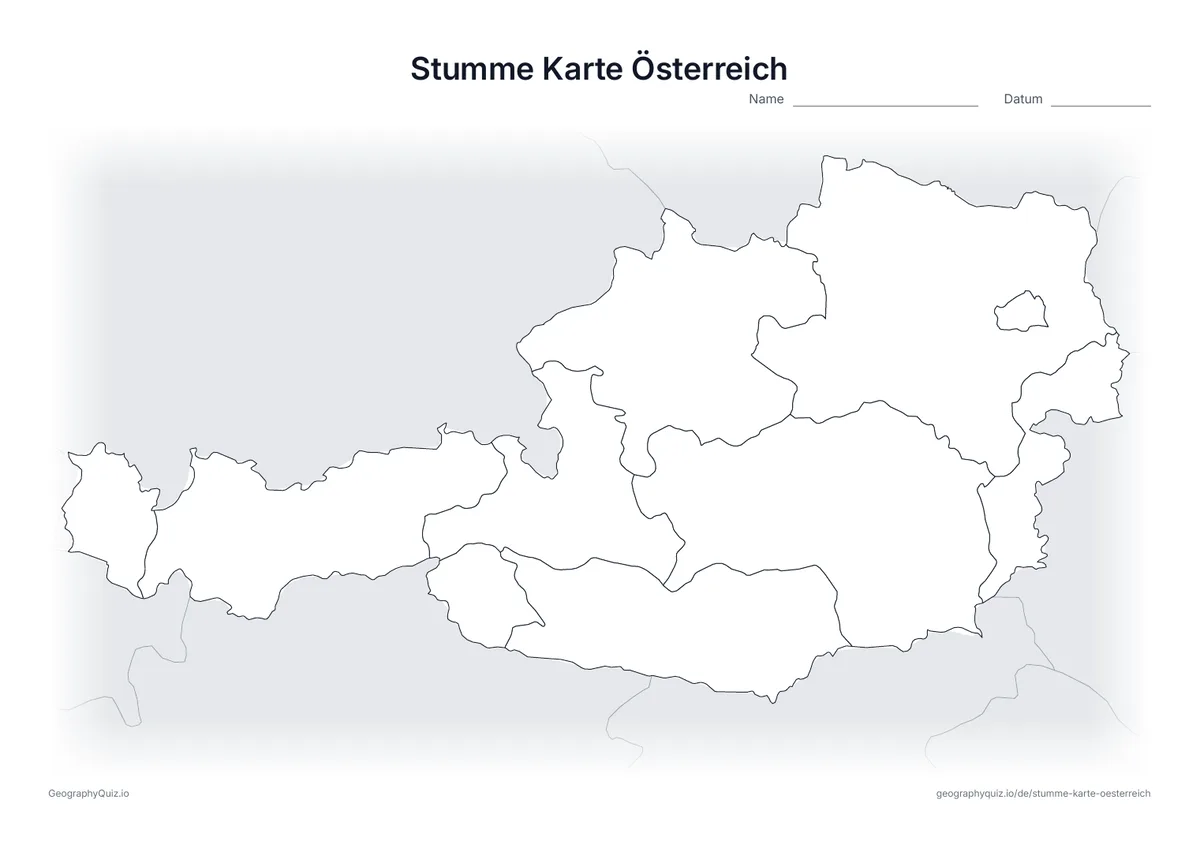 Vorschau des Arbeitsblatts: stumme Karte – Österreich