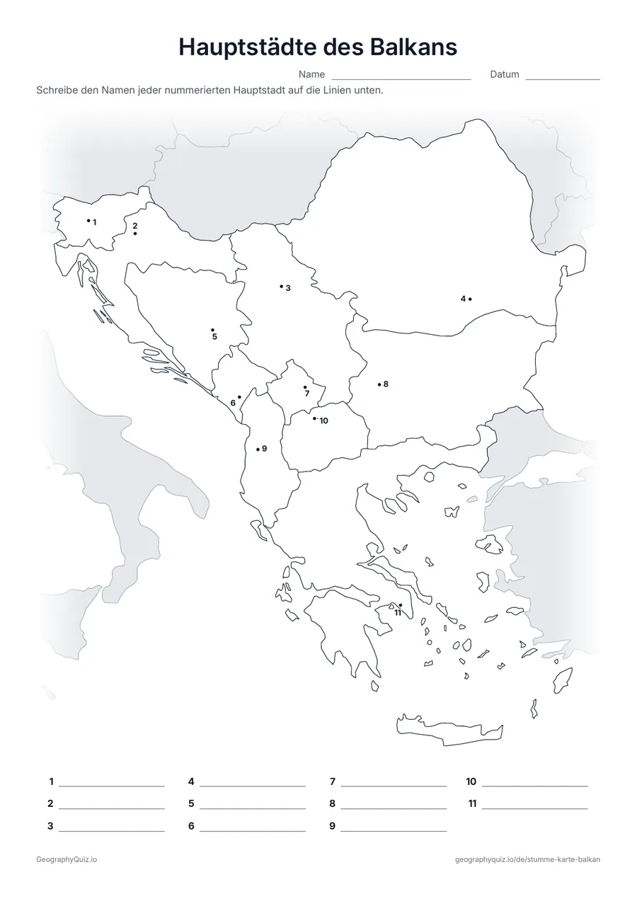 Vorschau des Arbeitsblatts „Hauptstädte des Balkans“ zum Ausdrucken