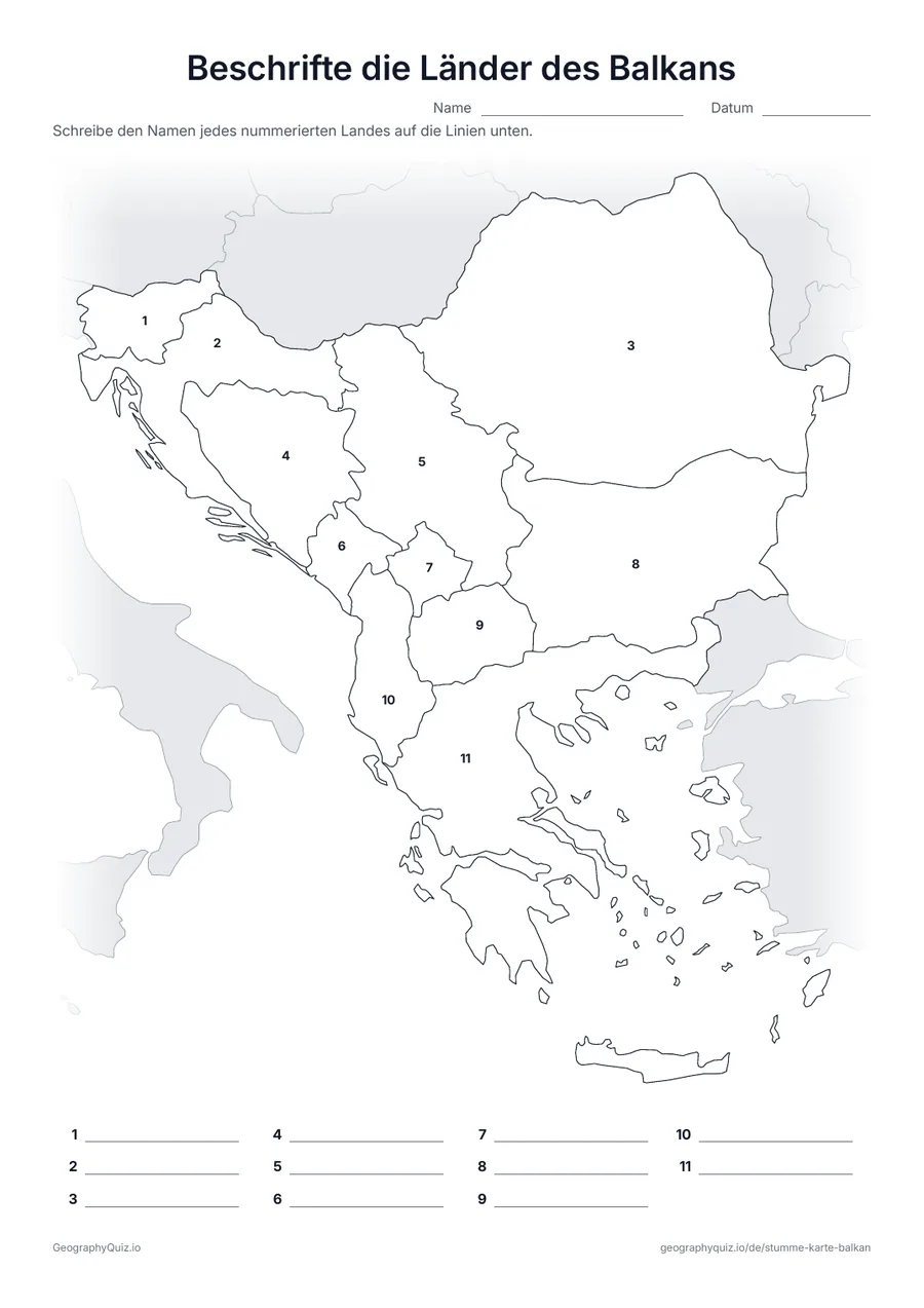 Vorschau des Arbeitsblatts „Beschrifte die Länder des Balkans“ zum Ausdrucken