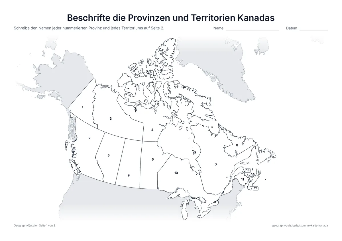Vorschau des Arbeitsblatts „Beschrifte die Provinzen und Territorien Kanadas“ zum Ausdrucken