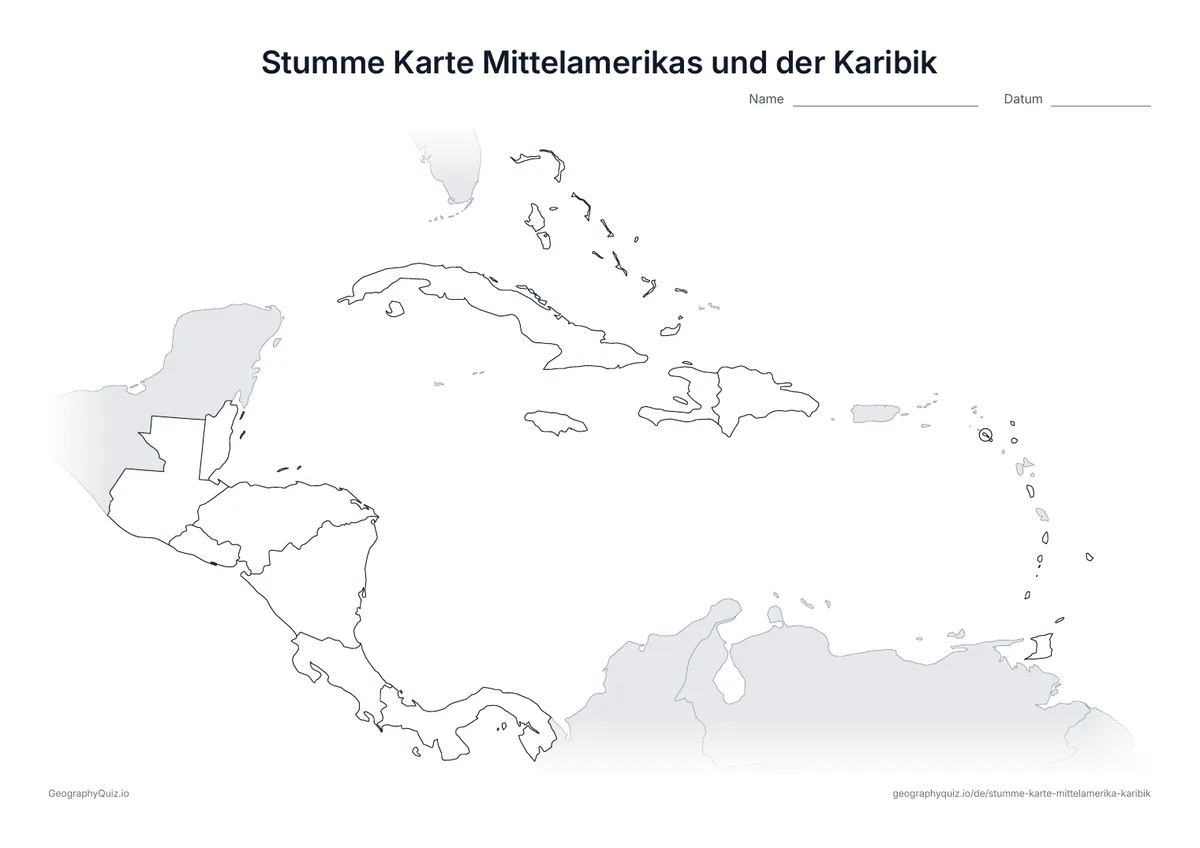 Vorschau des Arbeitsblatts: stumme Karte – Mittelamerika und Karibik