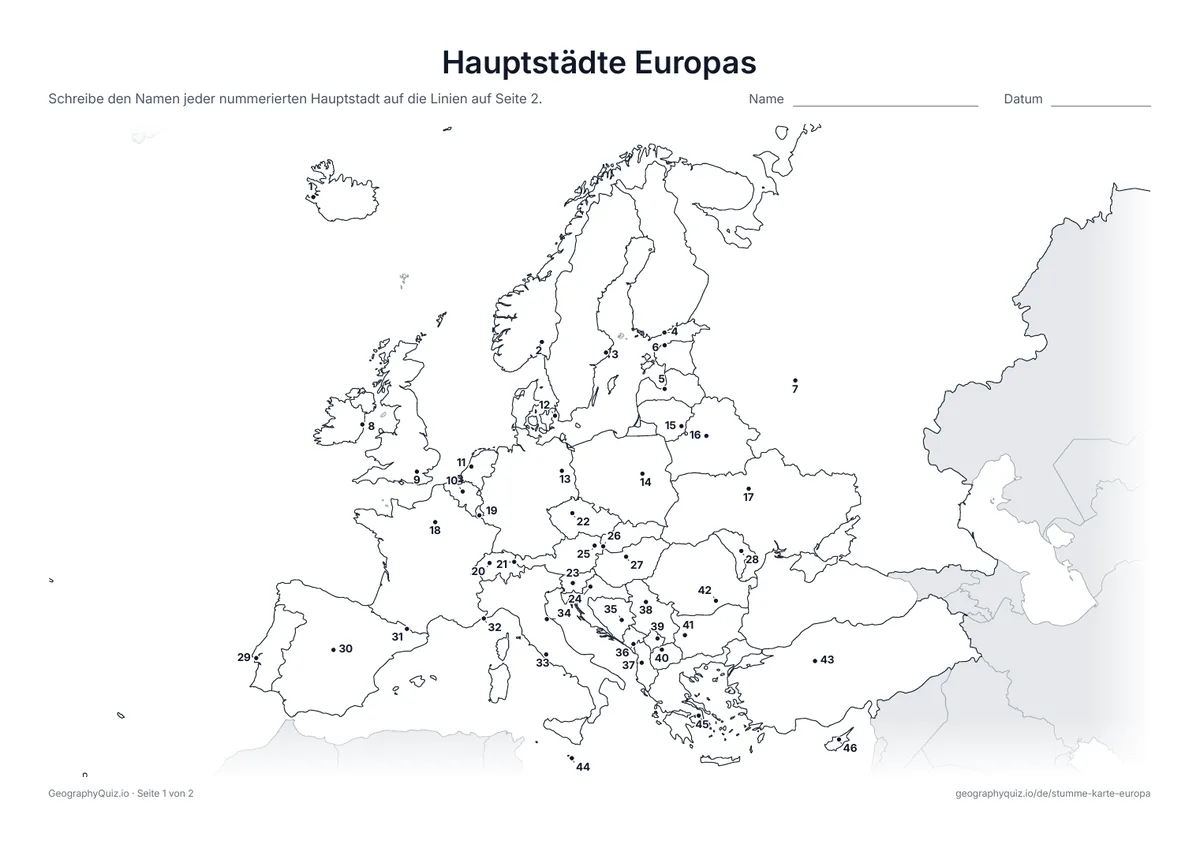 Vorschau des Arbeitsblatts „Hauptstädte Europas“ zum Ausdrucken
