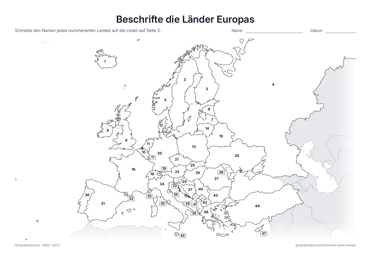 Vorschau des Arbeitsblatts „Beschrifte die Länder Europas“ zum Ausdrucken
