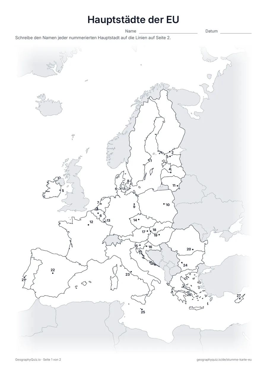 Vorschau des Arbeitsblatts „Hauptstädte der EU“ zum Ausdrucken