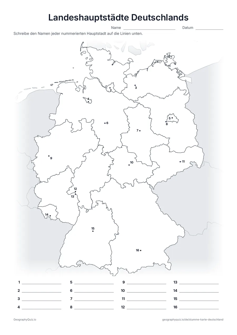Vorschau des Arbeitsblatts „Landeshauptstädte Deutschlands“ zum Ausdrucken