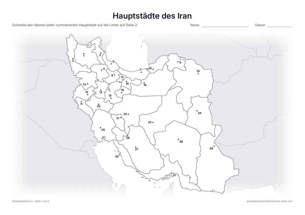 Vorschau des Arbeitsblatts „Hauptstädte des Iran“ zum Ausdrucken