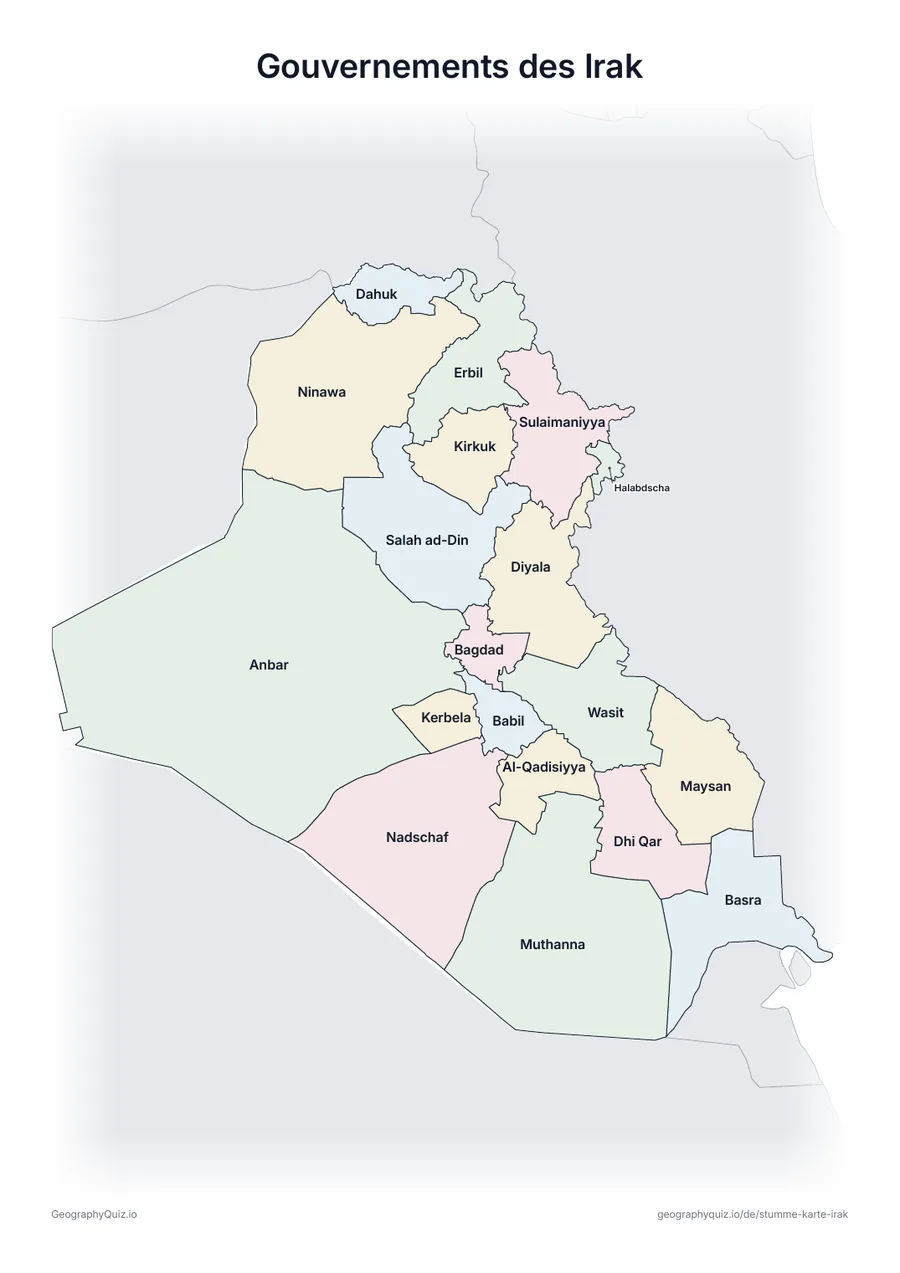 Vorschau des Arbeitsblatts „Gouvernements des Irak“ zum Ausdrucken