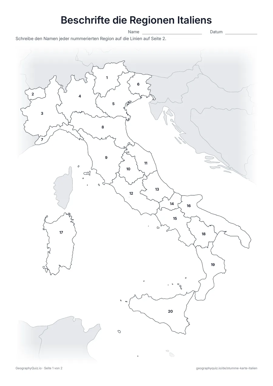 Vorschau des Arbeitsblatts „Beschrifte die Regionen Italiens“ zum Ausdrucken