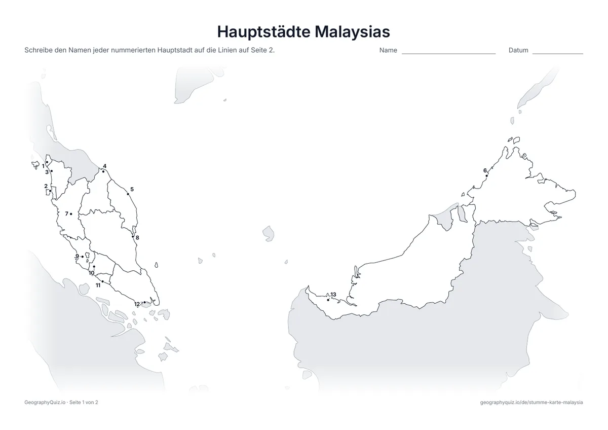Vorschau des Arbeitsblatts „Hauptstädte Malaysias“ zum Ausdrucken
