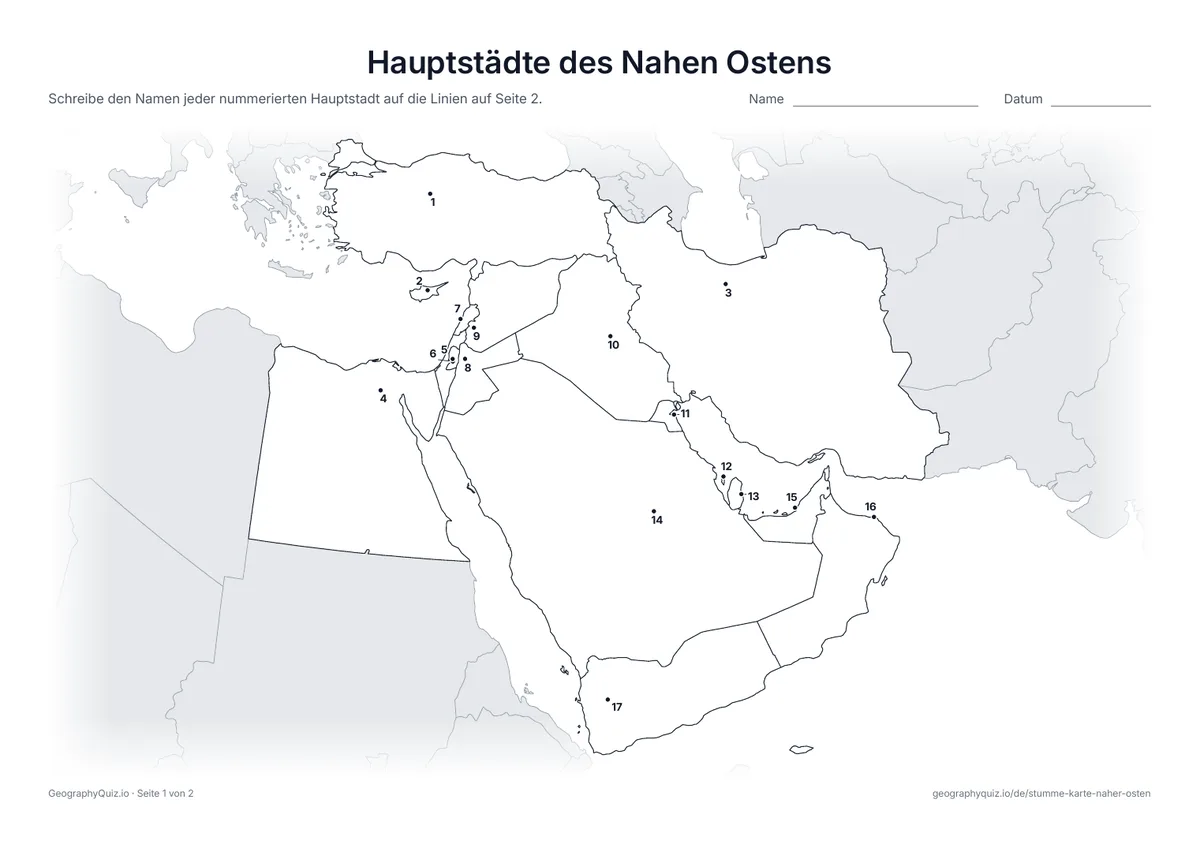 Vorschau des Arbeitsblatts „Hauptstädte des Nahen Ostens“ zum Ausdrucken