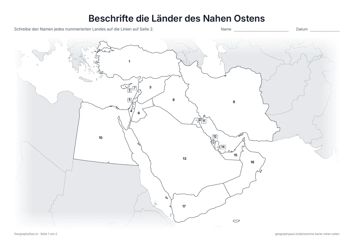 Vorschau des Arbeitsblatts „Beschrifte die Länder des Nahen Ostens“ zum Ausdrucken