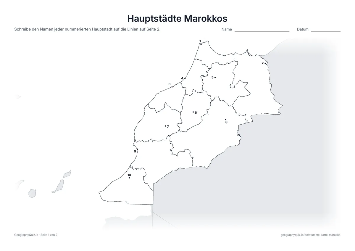 Vorschau des Arbeitsblatts „Hauptstädte Marokkos“ zum Ausdrucken
