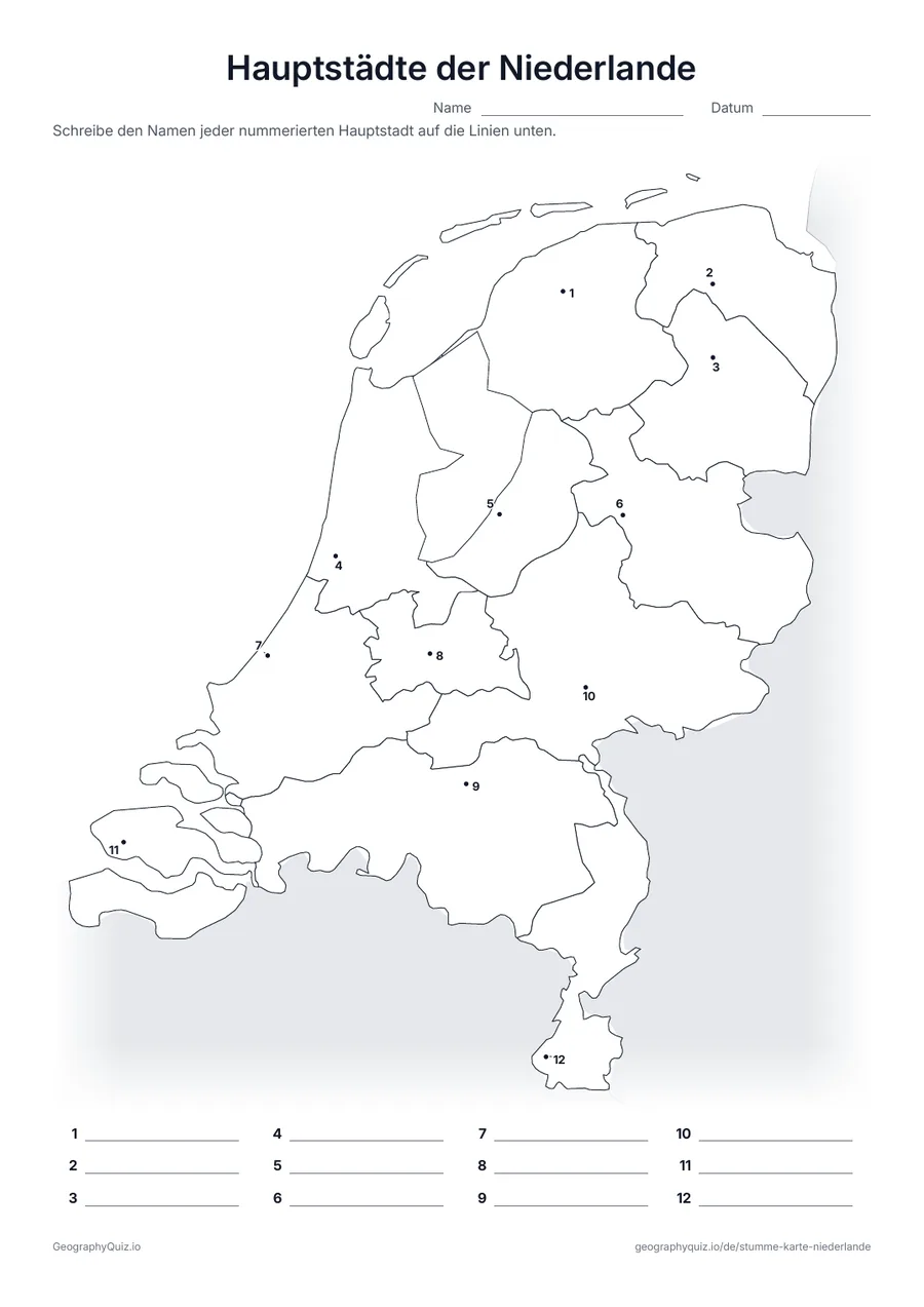 Vorschau des Arbeitsblatts „Hauptstädte der Niederlande“ zum Ausdrucken