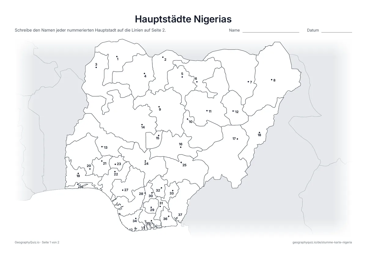 Vorschau des Arbeitsblatts „Hauptstädte Nigerias“ zum Ausdrucken