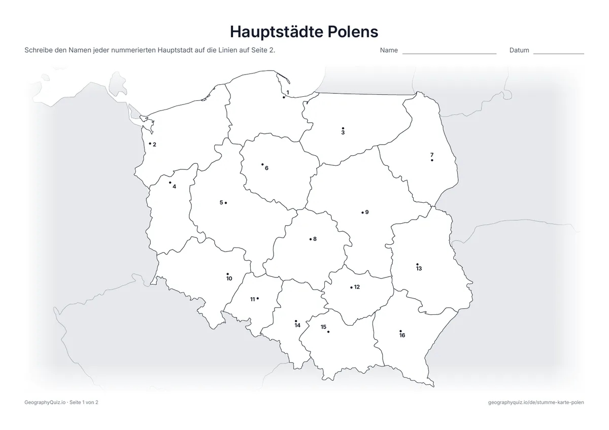 Vorschau des Arbeitsblatts „Hauptstädte Polens“ zum Ausdrucken
