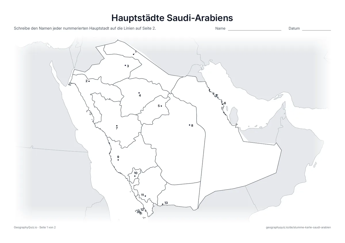 Vorschau des Arbeitsblatts „Hauptstädte Saudi-Arabiens“ zum Ausdrucken