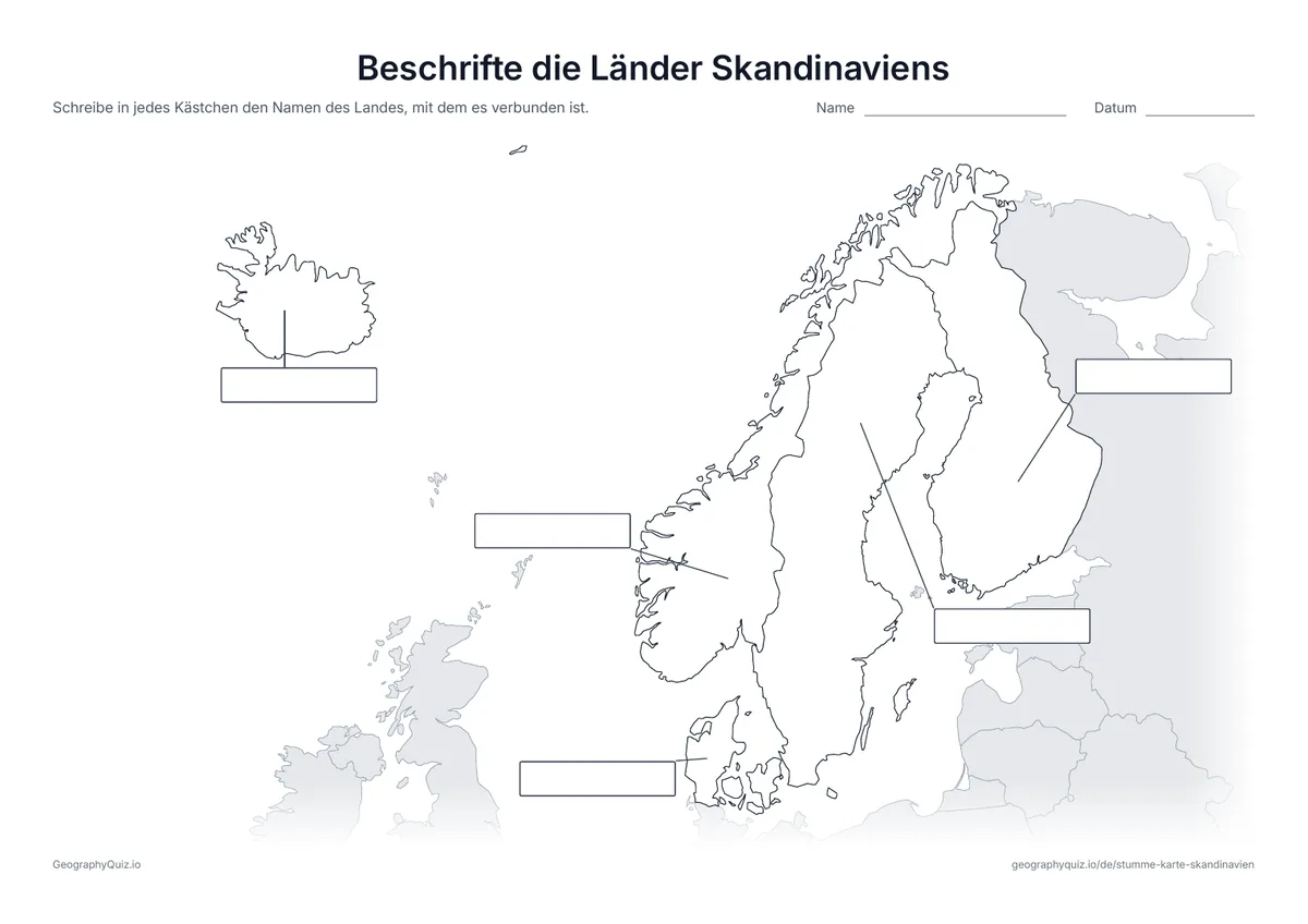Vorschau des Arbeitsblatts „Beschrifte die Länder Skandinaviens“ zum Ausdrucken