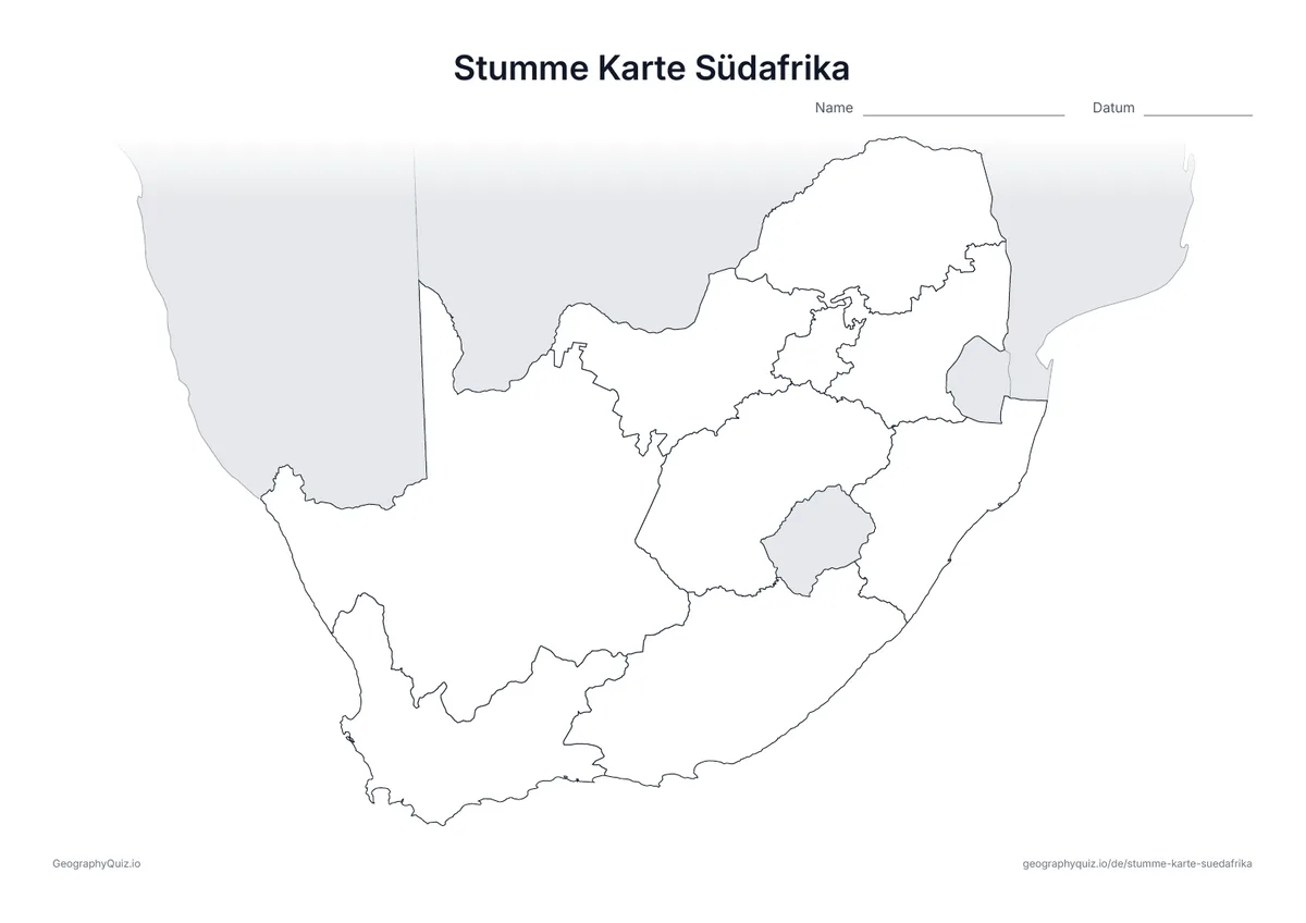 Vorschau des Arbeitsblatts: stumme Karte – Südafrika