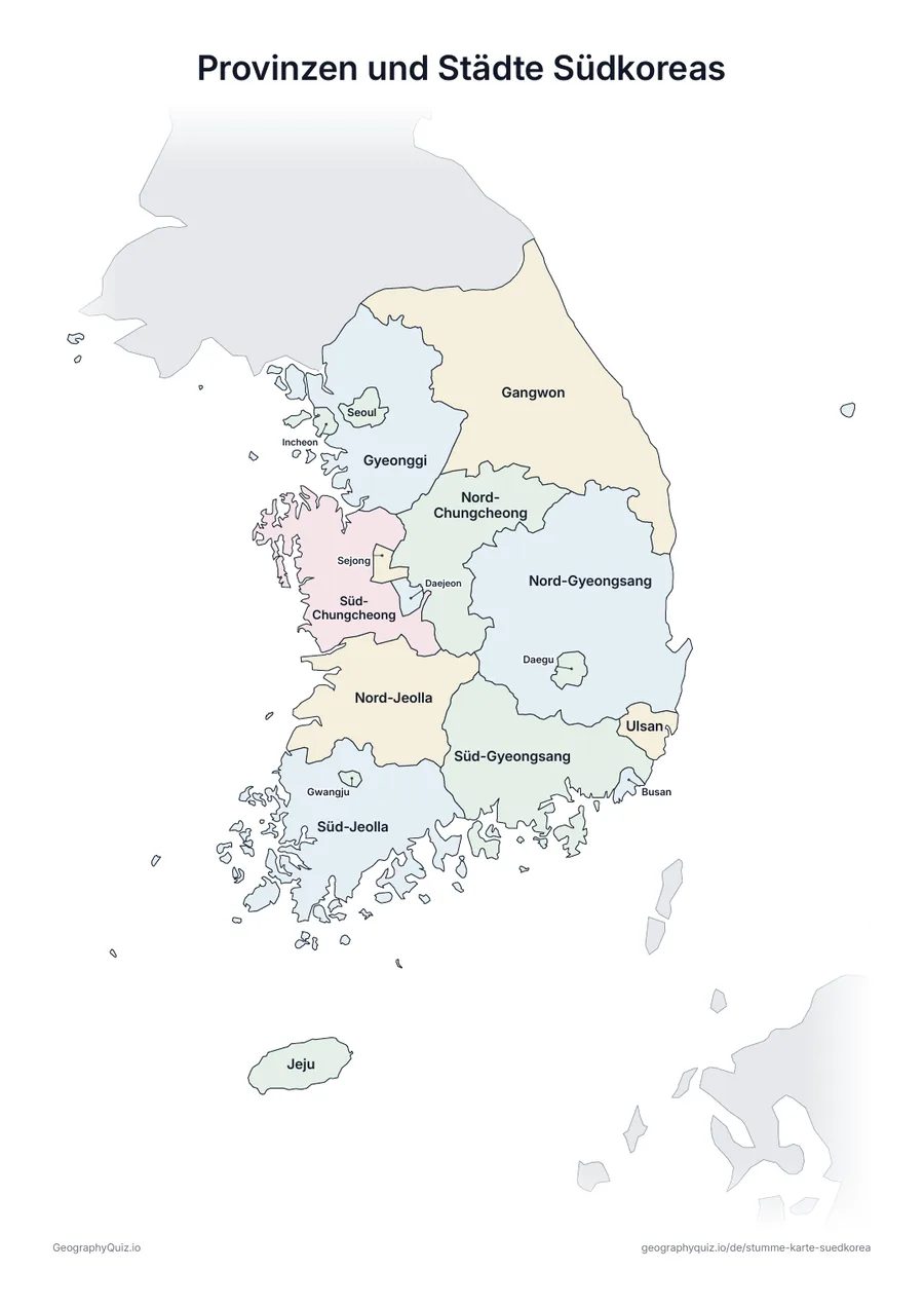 Vorschau des Arbeitsblatts „Provinzen und Städte Südkoreas“ zum Ausdrucken