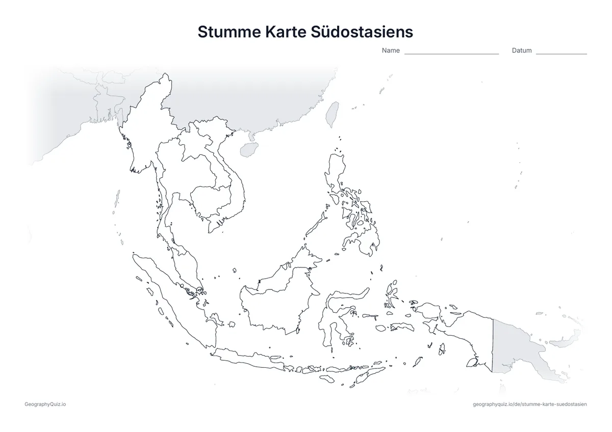 Vorschau des Arbeitsblatts: stumme Karte – Südostasien