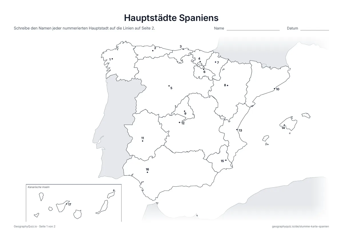 Vorschau des Arbeitsblatts „Hauptstädte Spaniens“ zum Ausdrucken