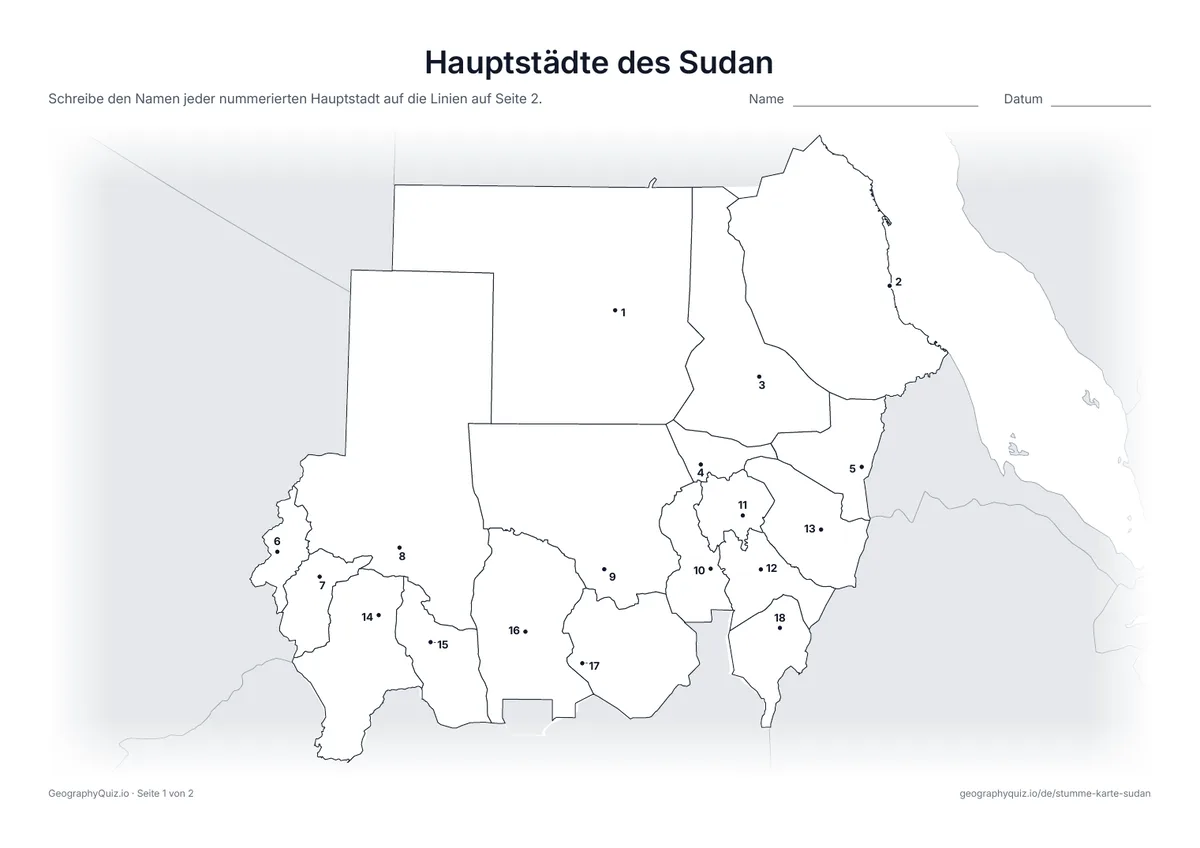 Vorschau des Arbeitsblatts „Hauptstädte des Sudan“ zum Ausdrucken