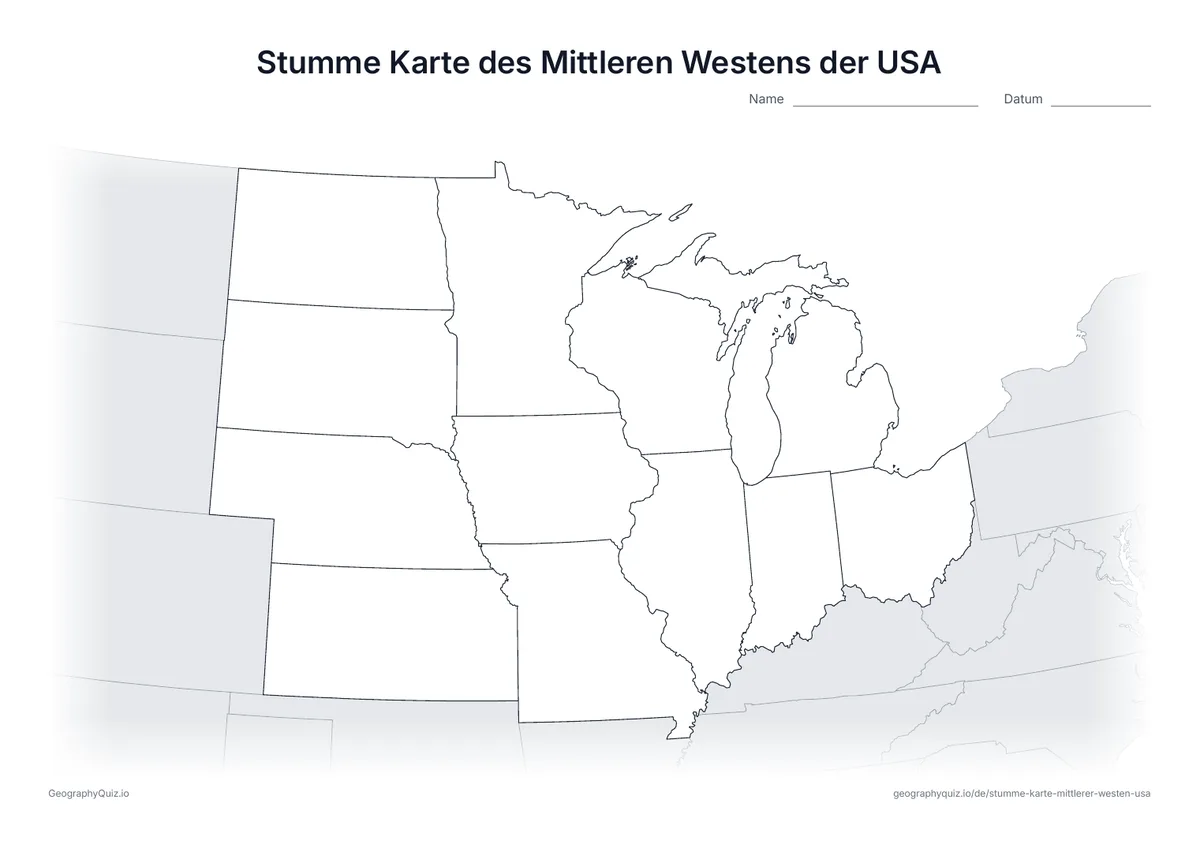 Vorschau des Arbeitsblatts: stumme Karte – Mittlerer Westen der USA