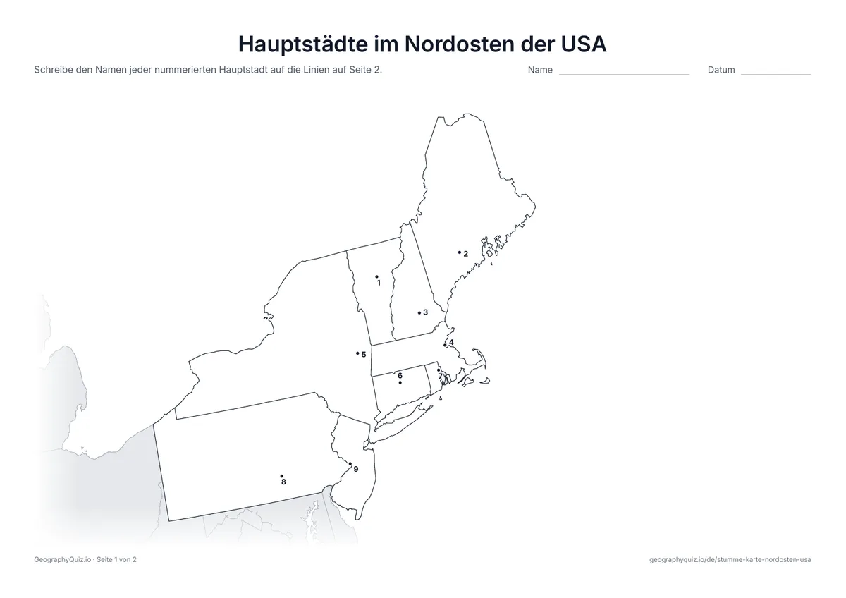 Vorschau des Arbeitsblatts „Hauptstädte im Nordosten der USA“ zum Ausdrucken