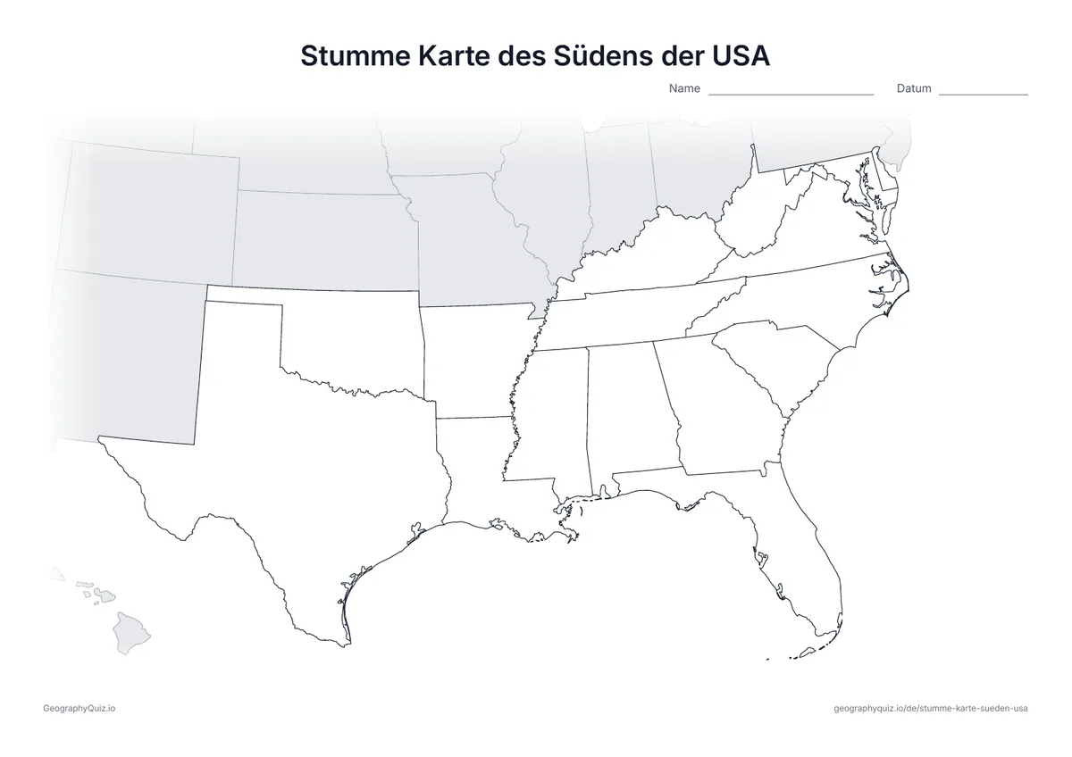 Vorschau des Arbeitsblatts: stumme Karte – Süden der USA