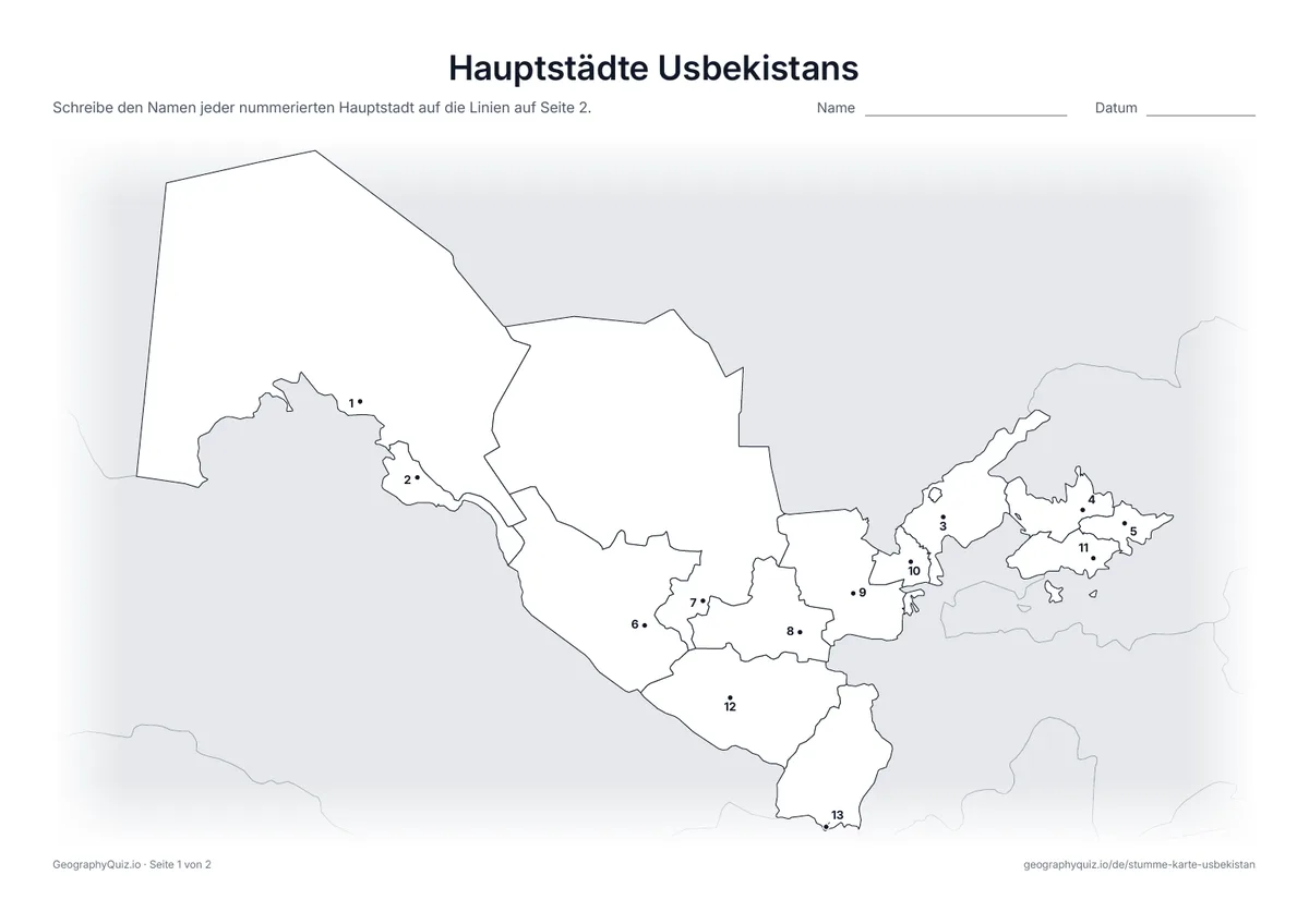 Vorschau des Arbeitsblatts „Hauptstädte Usbekistans“ zum Ausdrucken