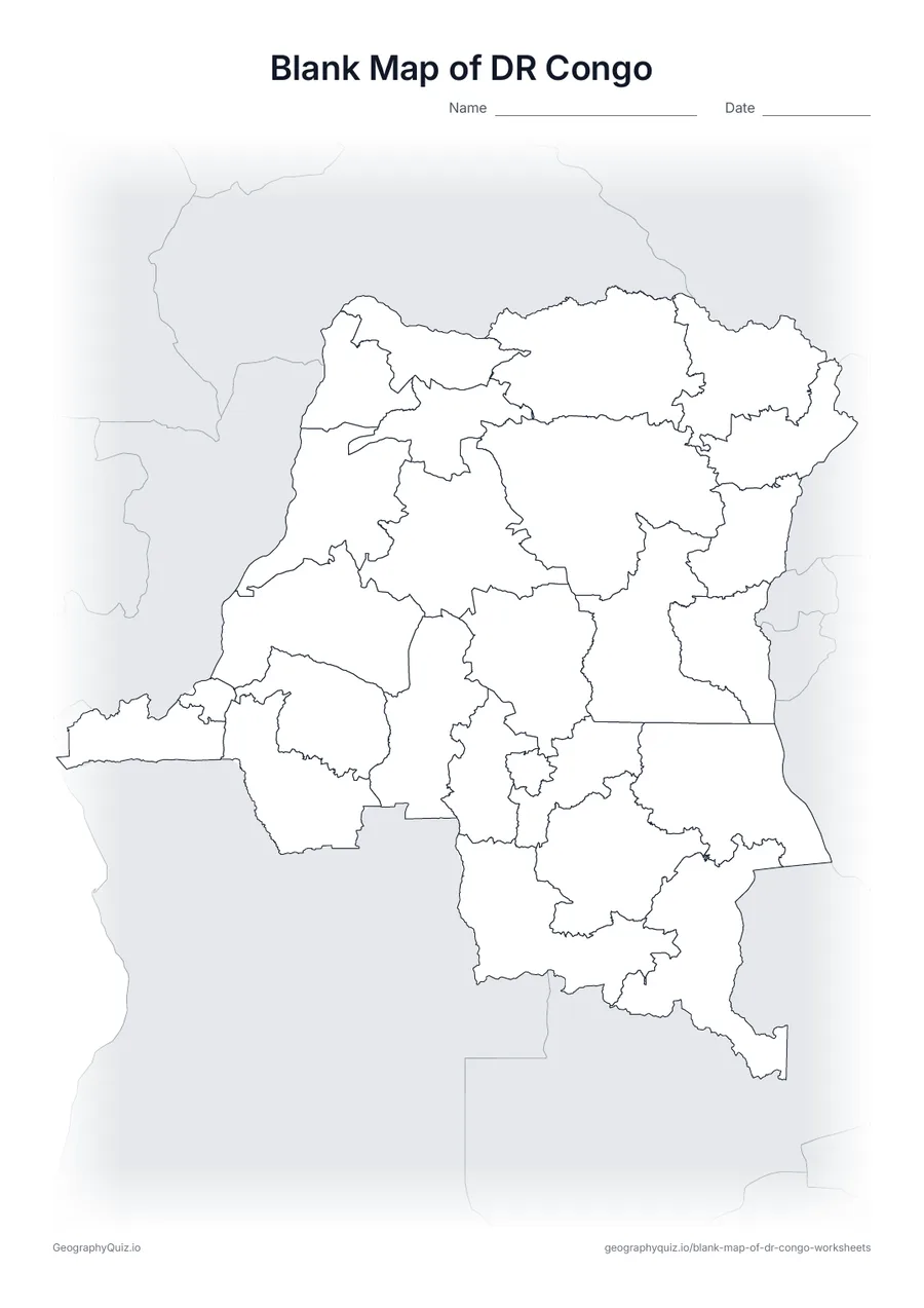Preview of the printable blank map of dr congo worksheet