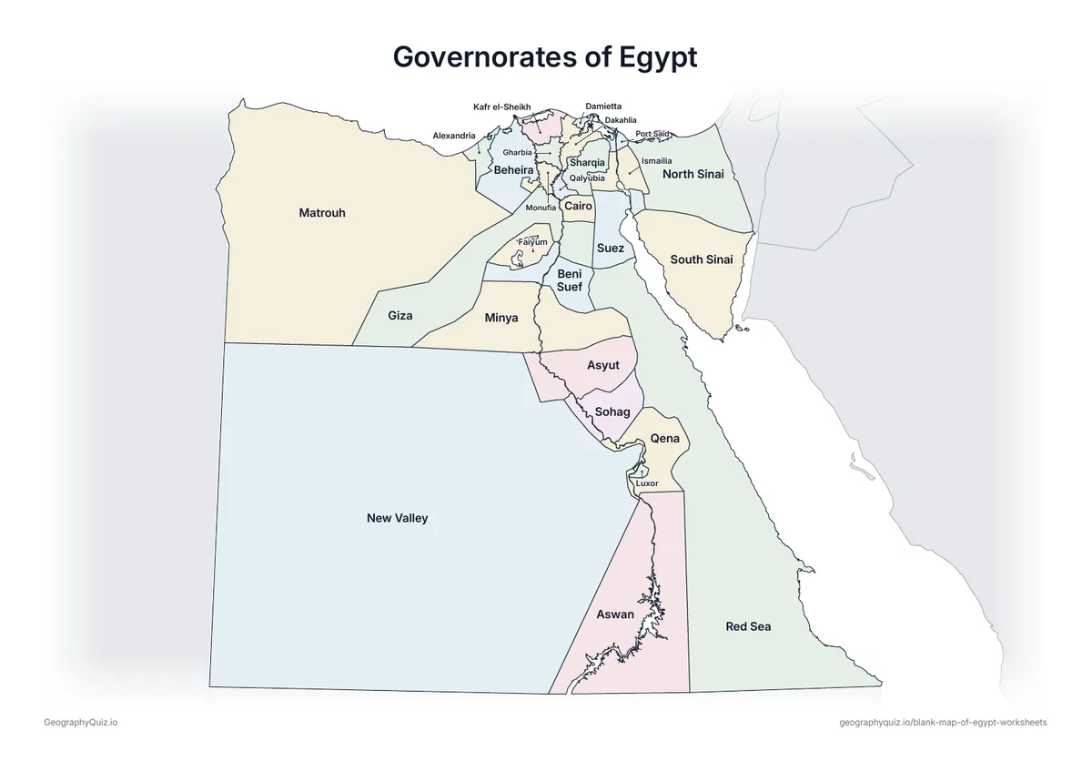 Preview of the printable governorates of egypt worksheet