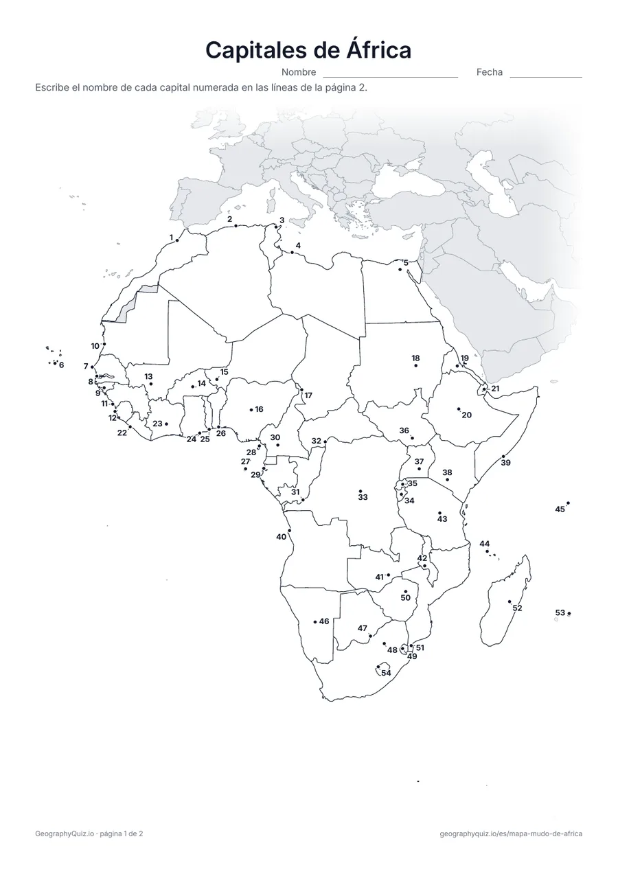 Vista previa de la ficha para imprimir «Capitales de África»