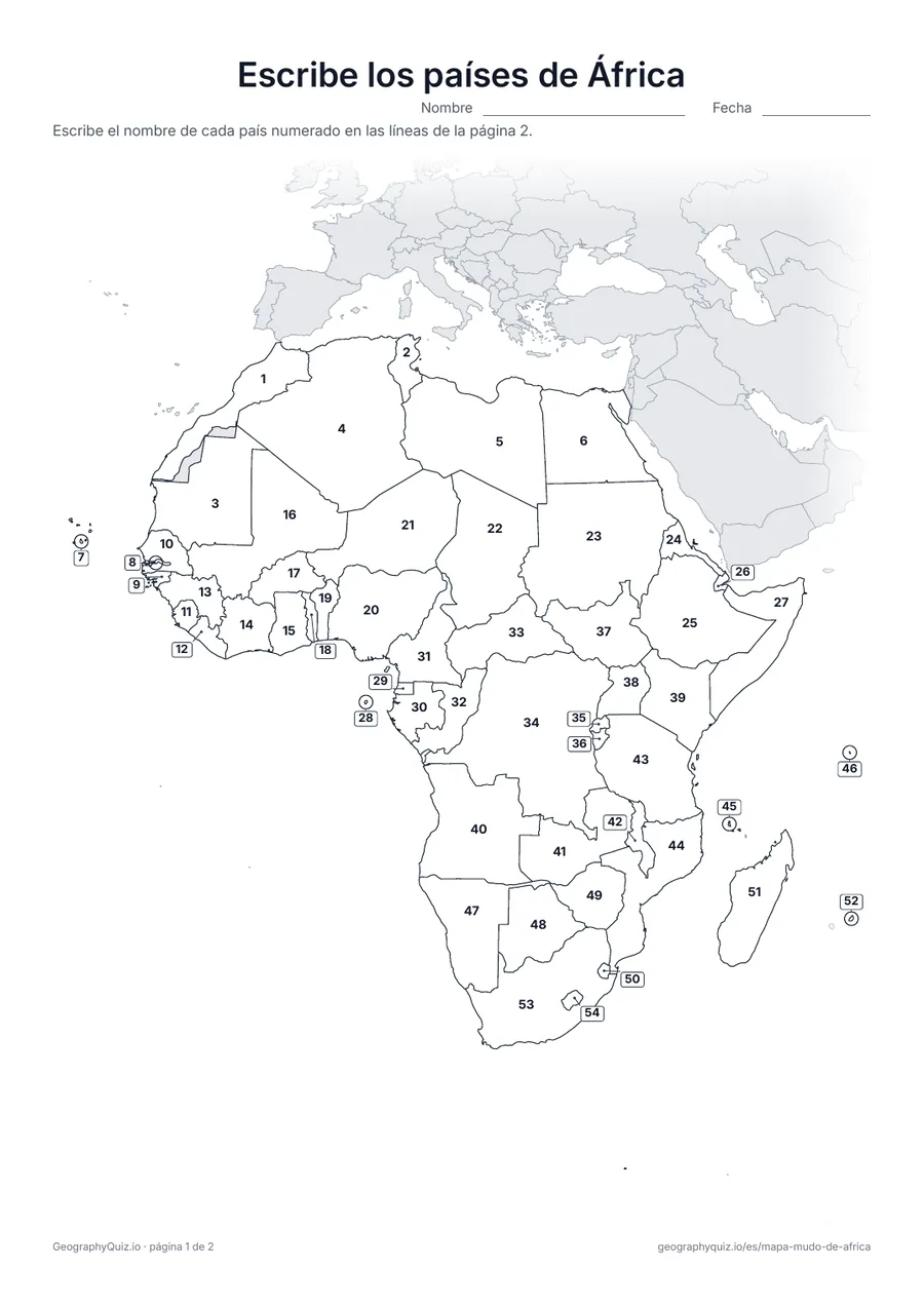 Vista previa de la ficha para imprimir «Escribe los países de África»