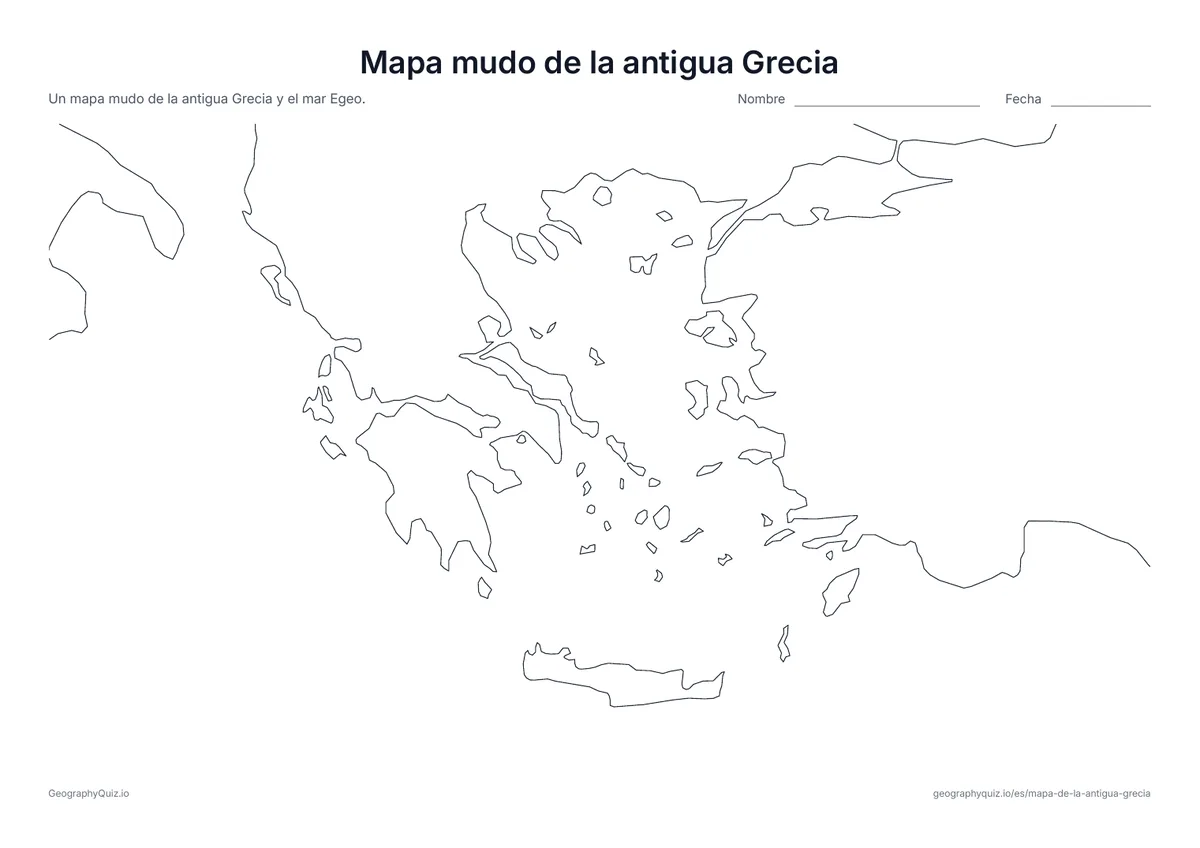 Vista previa de la ficha para imprimir «Mapa mudo de la antigua Grecia»: La costa de Grecia, las islas del Egeo y Jonia sin nombres, lista para tu propia actividad